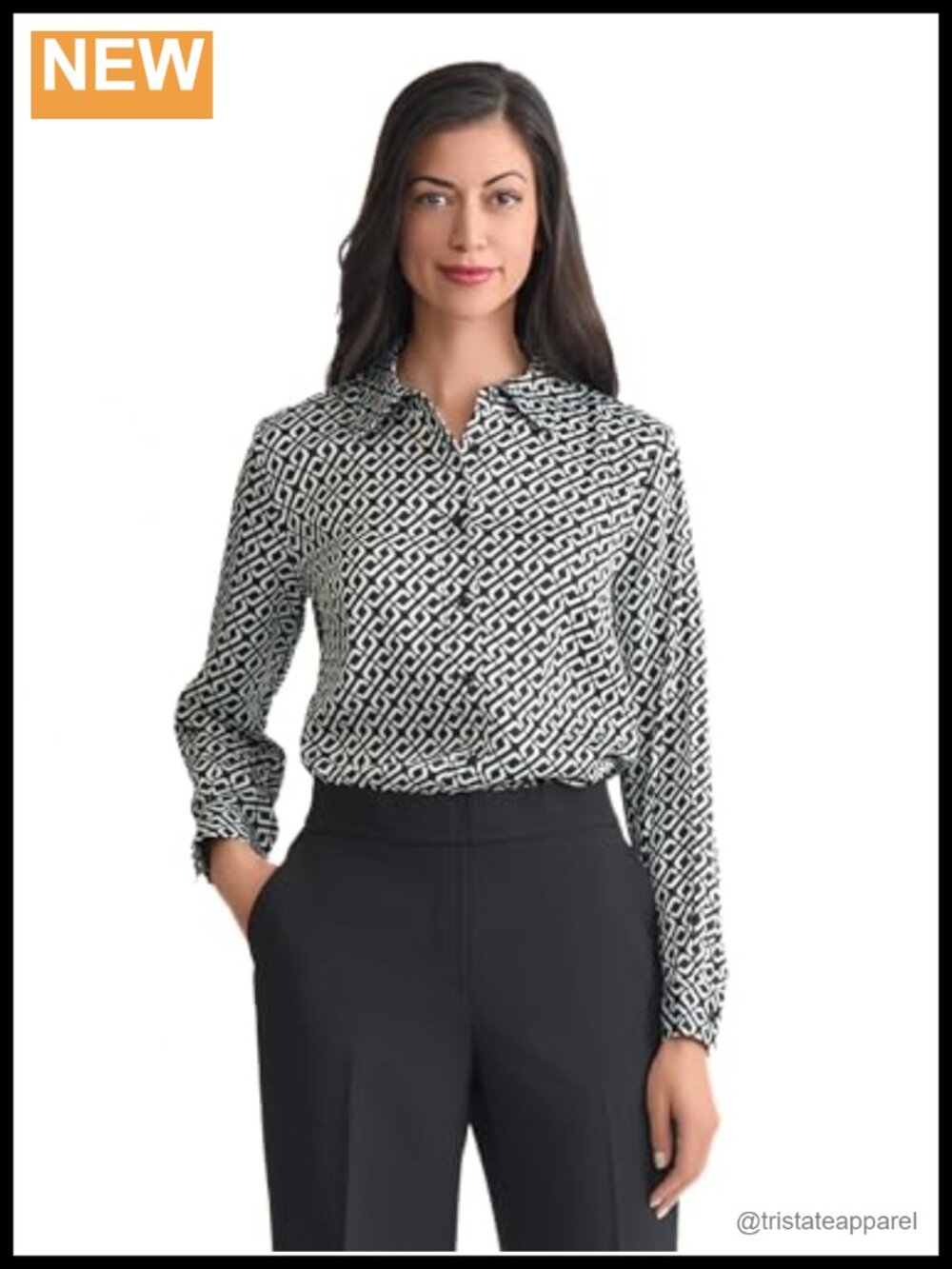Kasper Polished Printed Satin Long Sleeve Button Down Blouse